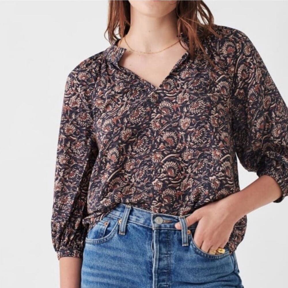 Faherty Portia Artisan Block Print Blouse Size XS